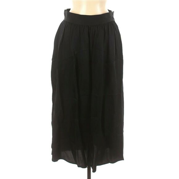 JESSE KAMM silky black midi pleated Ranch Skirt cupro office career Size Medium - Picture 1 of 6